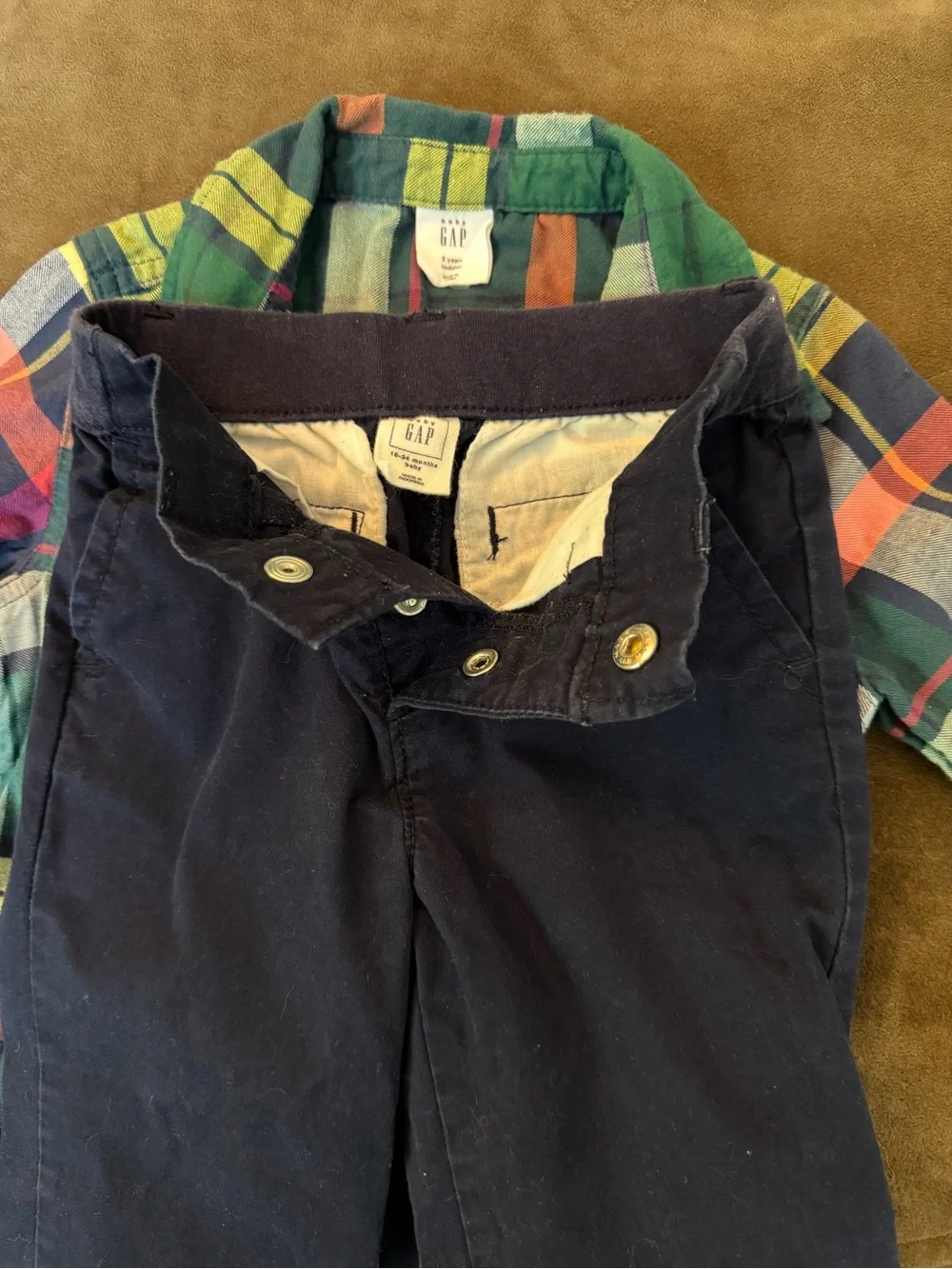GAP Colorful Plaid Toddler Shirt with Navy Trim